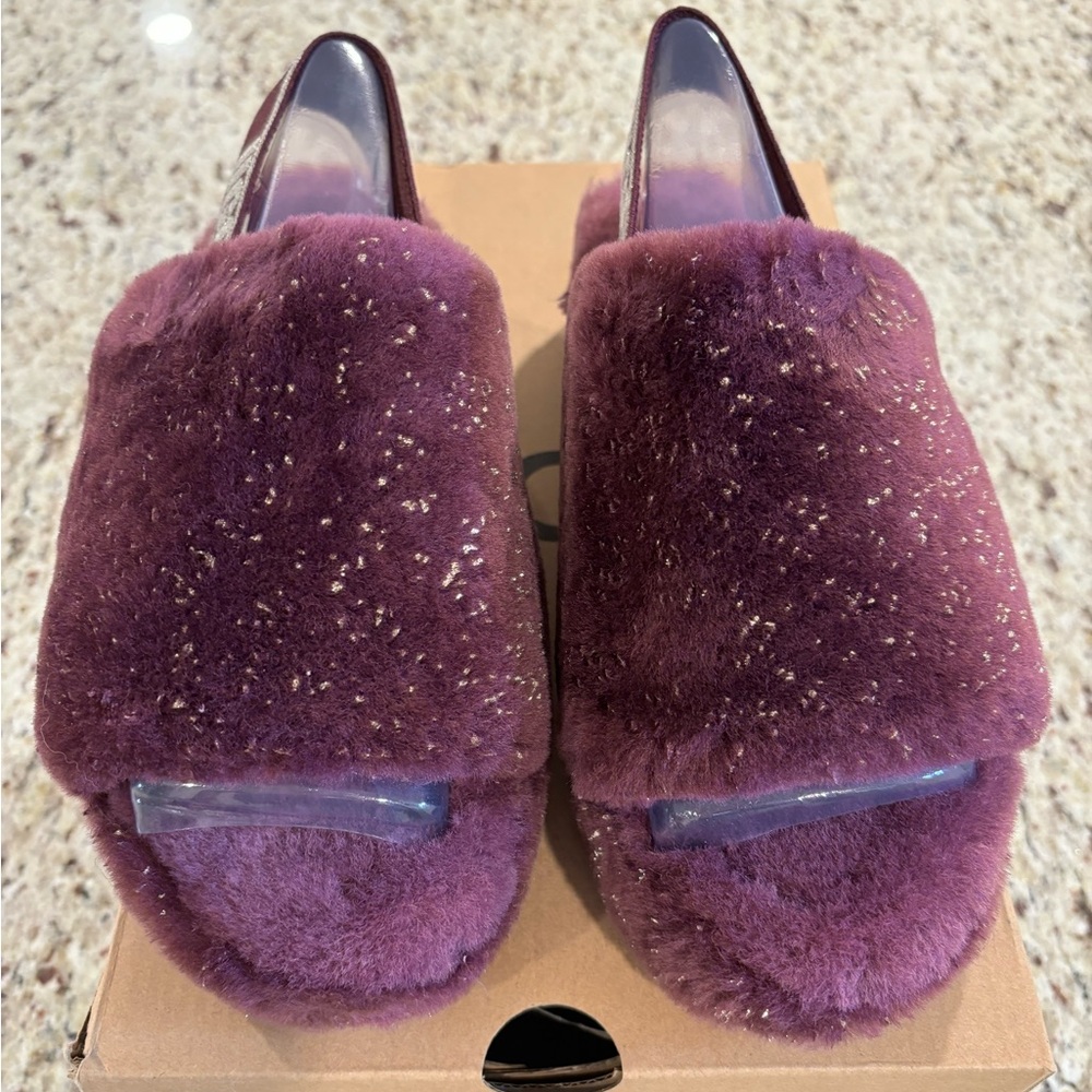 Ugg Women’s Fluff Yeah Metallic Sparkle Slipper  in Pinot Noir SZ 7 New - Picture 3 of 10
